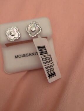 Silver Floral Stud Earrings in White